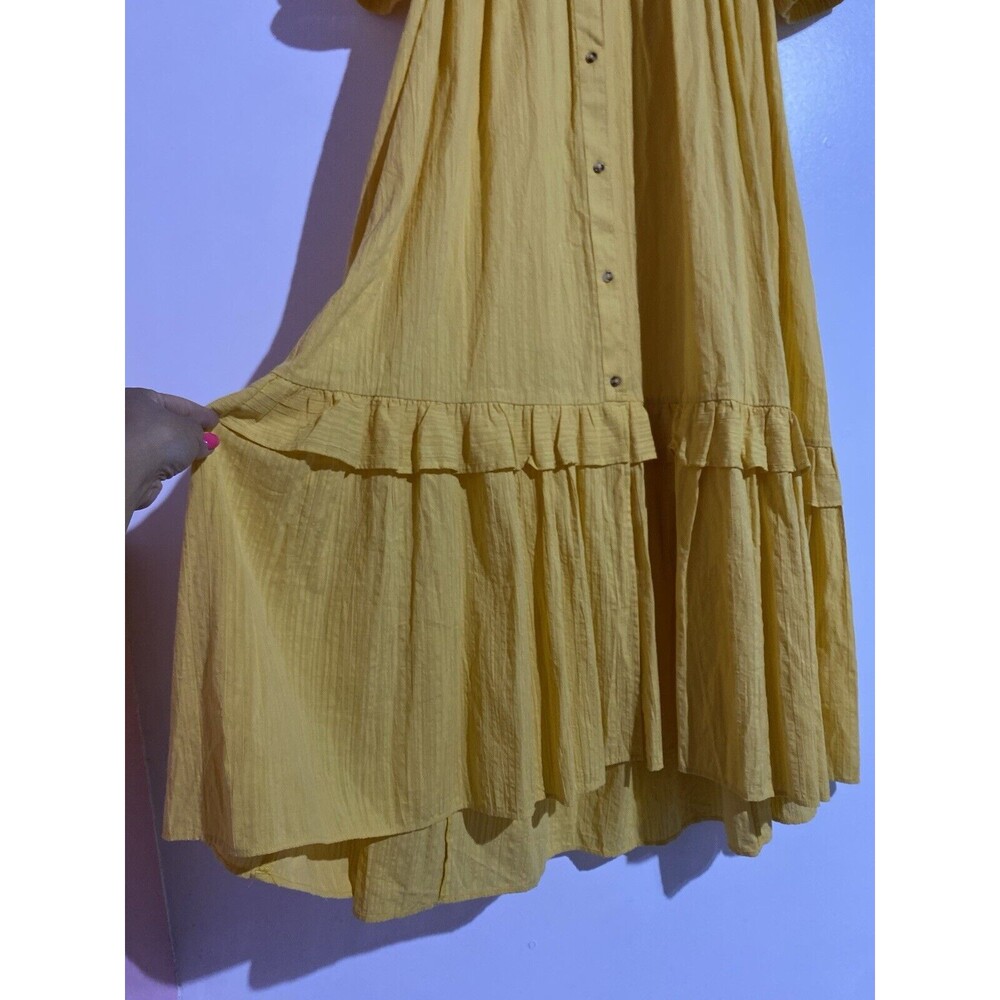 Anthropologie Dress S Yellow Maxi Beachy Ruffle Tiered Off Shoulder Gauze Boho - Picture 7 of 14